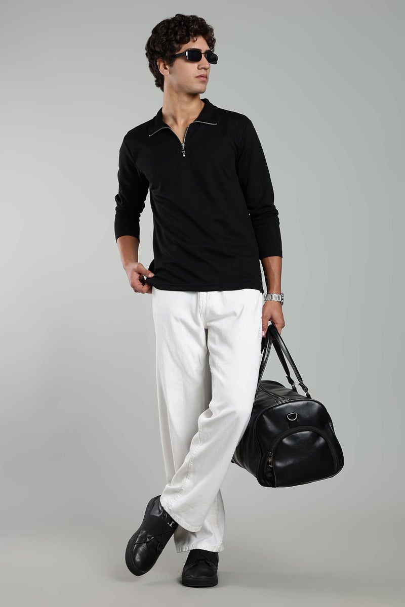 SWADESI STUFF Men's Classic Quarter-Zip Mock Neck T-Shirt, Full Sleeve, Polo Collar (in, Alpha, L, Regular, Black) - Image 2
