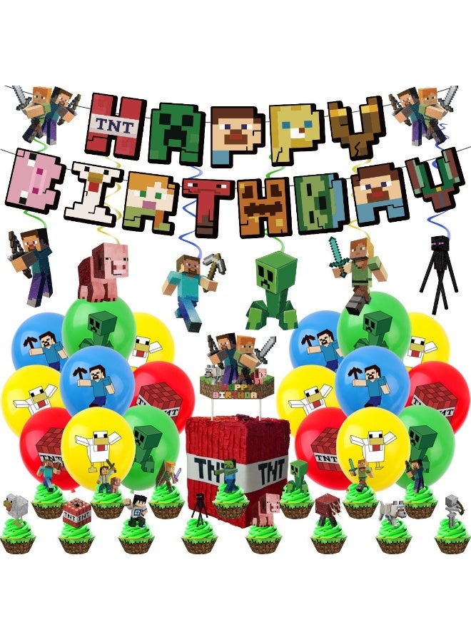 JAYATO Minecraft Birthday Party Kit for Kids, Complete Tableware Set, Minecraft Party Decorations for Girls and Boys - Image 1