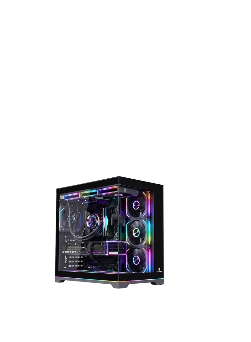 WJCOOLMAN صندوق WJ COOLMAN ROBIN 2 PLUS الأسود – هيكل ATX كامل من الزجاج المقسى مع 7 مروحات RGB مثبتة مسبقًا - Image 1