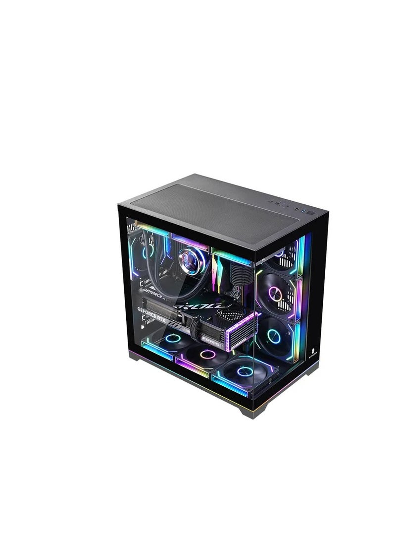 WJCOOLMAN صندوق WJ COOLMAN ROBIN 2 PLUS الأسود – هيكل ATX كامل من الزجاج المقسى مع 7 مروحات RGB مثبتة مسبقًا - Image 2