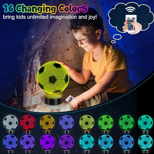 Linkax Soccer Gifts Stocking Stuffers for Kids Teens Boys Girls, Soccer Ball 3D Illusion Lamp Night Light Room Decor 16 Colors Change, Birthday Christmas Gifts for Kids 6 7 8 9 10 11 12 Year Old Boy - Image 4