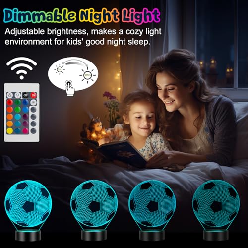 Linkax Soccer Gifts Stocking Stuffers for Kids Teens Boys Girls, Soccer Ball 3D Illusion Lamp Night Light Room Decor 16 Colors Change, Birthday Christmas Gifts for Kids 6 7 8 9 10 11 12 Year Old Boy - Image 5