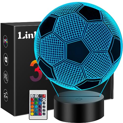 Linkax Soccer Gifts Stocking Stuffers for Kids Teens Boys Girls, Soccer Ball 3D Illusion Lamp Night Light Room Decor 16 Colors Change, Birthday Christmas Gifts for Kids 6 7 8 9 10 11 12 Year Old Boy - Image 1