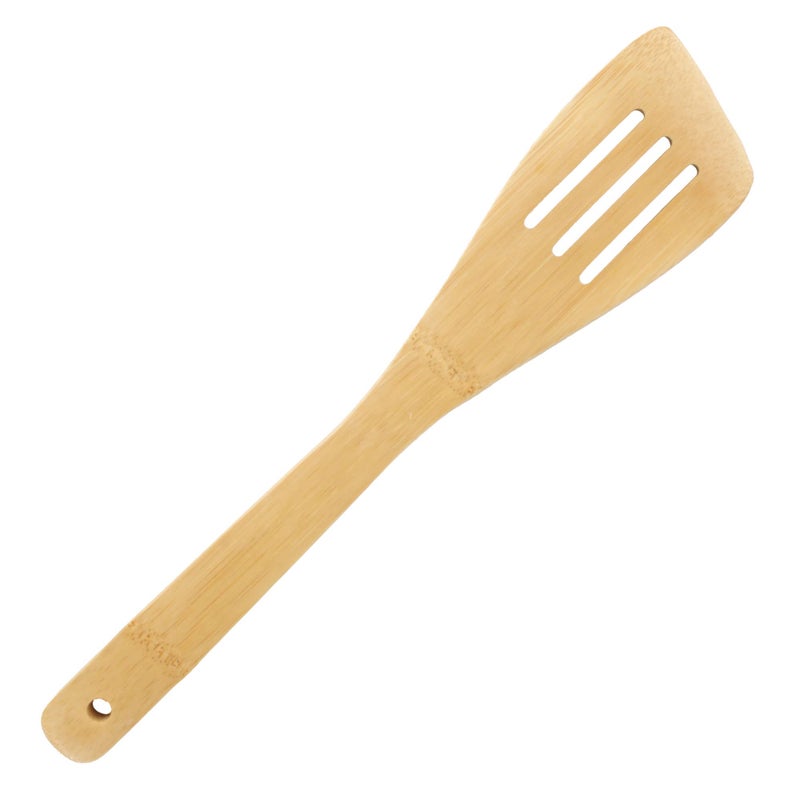 BambooMN Bamboo Serving/Cooking Utensils - B13 - Angled Slotted Spatula - 5 Pieces - Image 1