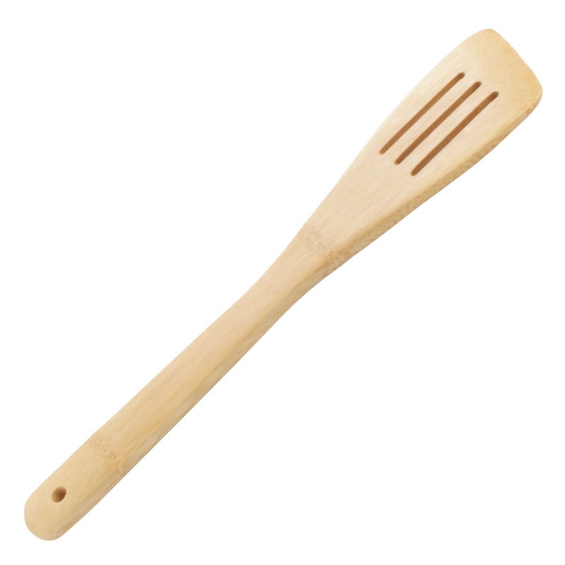 BambooMN Bamboo Serving/Cooking Utensils - B13 - Angled Slotted Spatula - 5 Pieces - Image 2