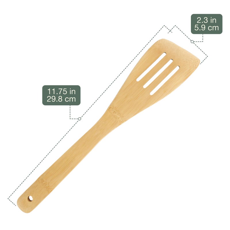 BambooMN Bamboo Serving/Cooking Utensils - B13 - Angled Slotted Spatula - 5 Pieces - Image 4