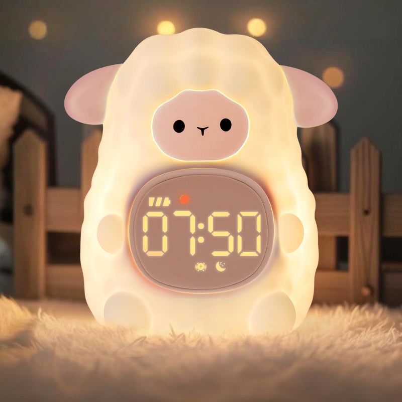 Aokpsrt Sheep Alarm Clock with Night Light for Kids with Sleep Training and Sound Machine Rechargeable Silicone Lamp OK to Wake ClockCute Animal Tabletop Lamp Perfect Sleep Companion for Boys Girls Pink - Image 2
