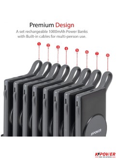 KPOWER 8 in 1 Wireless Power Bank Station 10000mAh with Built-in Cable, Power Delivery 20W QC Wireless and 1 Rapid Re-Charging Station with 4 USB Output Color: Black  - Image 5