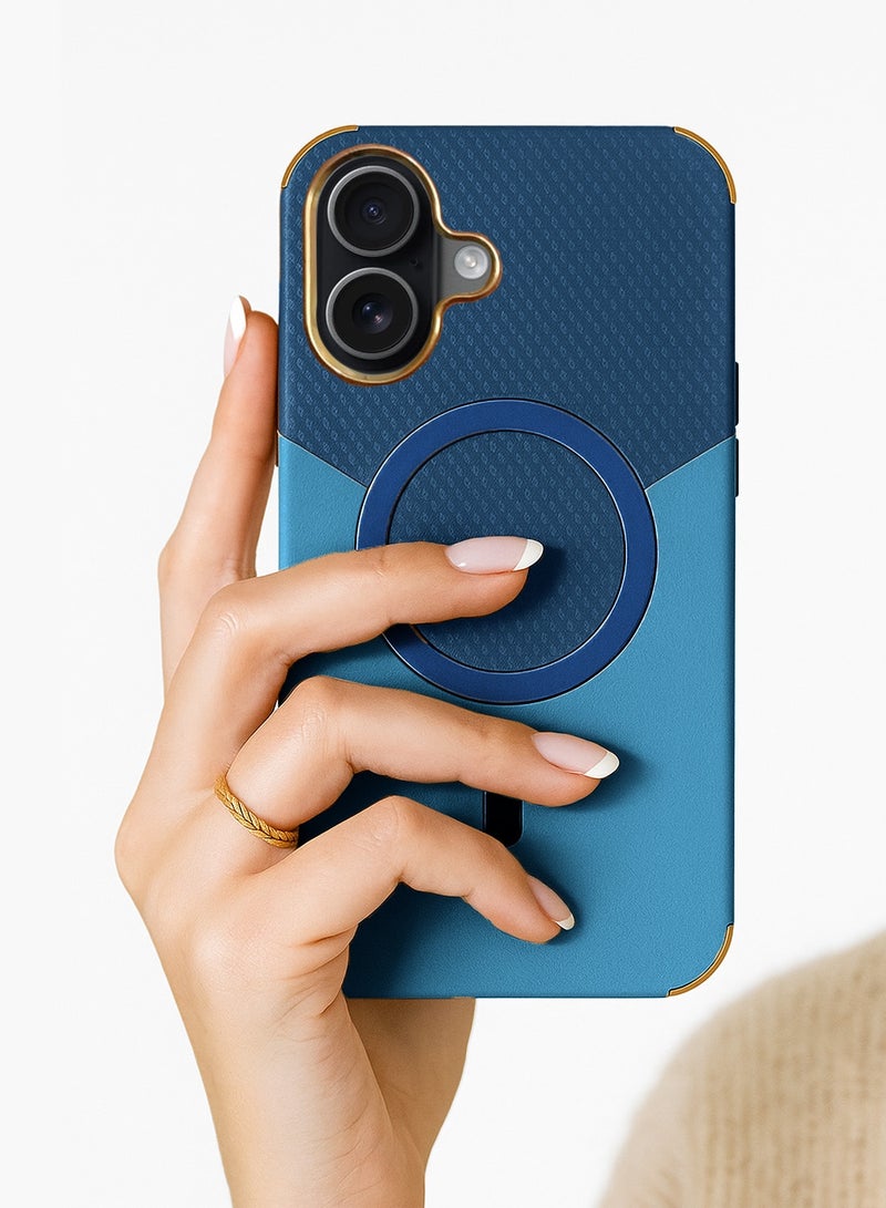 Wtech Apple iPhone 17 5G 2025 Luxury Double Color Leather Magsafe Magnetic Protective Case Cover (MCMPMN) - Storm Blue - Image 2