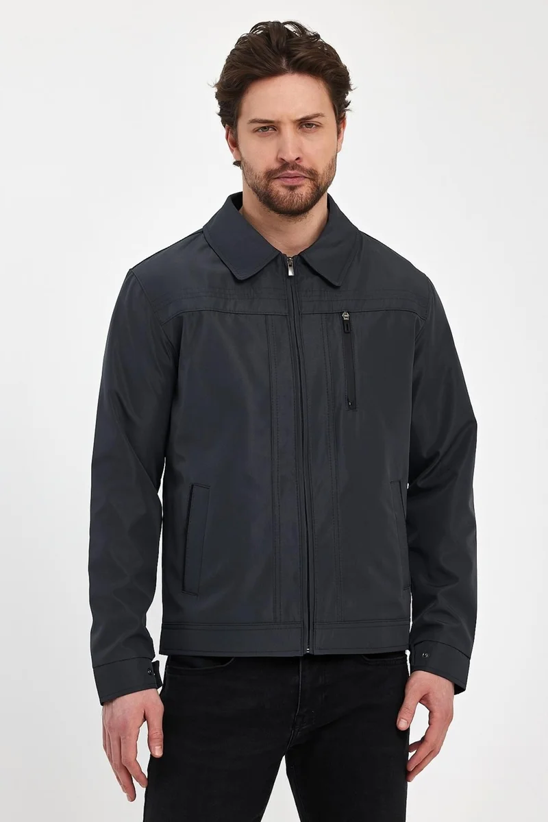 سيفيست Men's Grey Stand Collar Multi-Pocket Water and Wind Repellent Seasonal Coat & Jacket