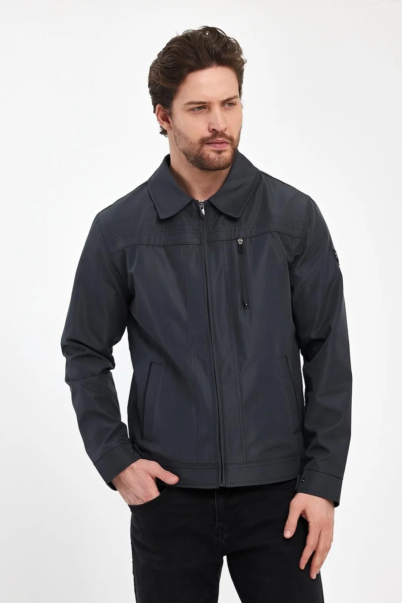سيفيست Men's Grey Stand Collar Multi-Pocket Water and Wind Repellent Seasonal Coat & Jacket