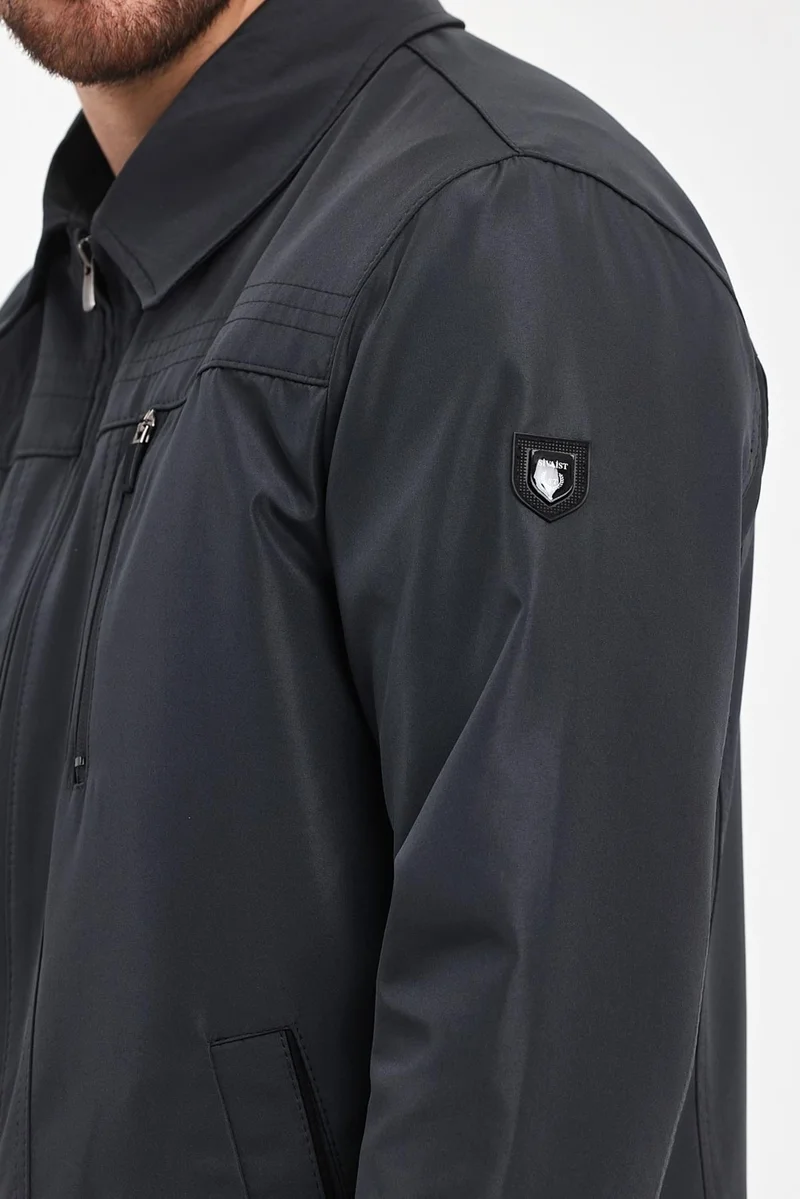 سيفيست Men's Grey Stand Collar Multi-Pocket Water and Wind Repellent Seasonal Coat & Jacket