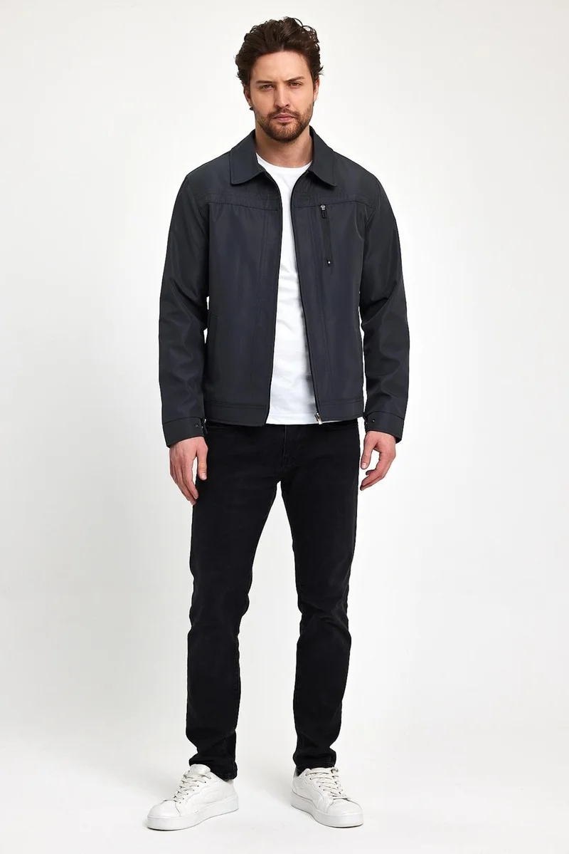 سيفيست Men's Grey Stand Collar Multi-Pocket Water and Wind Repellent Seasonal Coat & Jacket