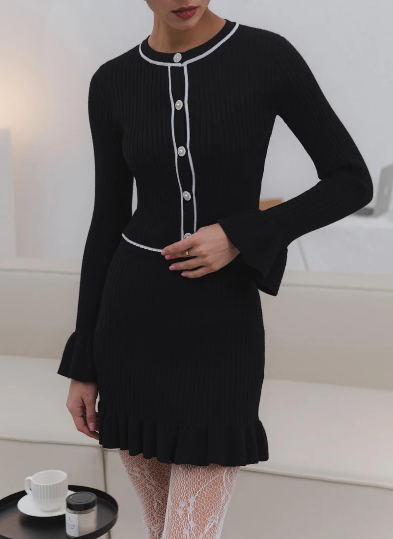 Lichi Mini rib-knit skirt with flounce at bottom edge