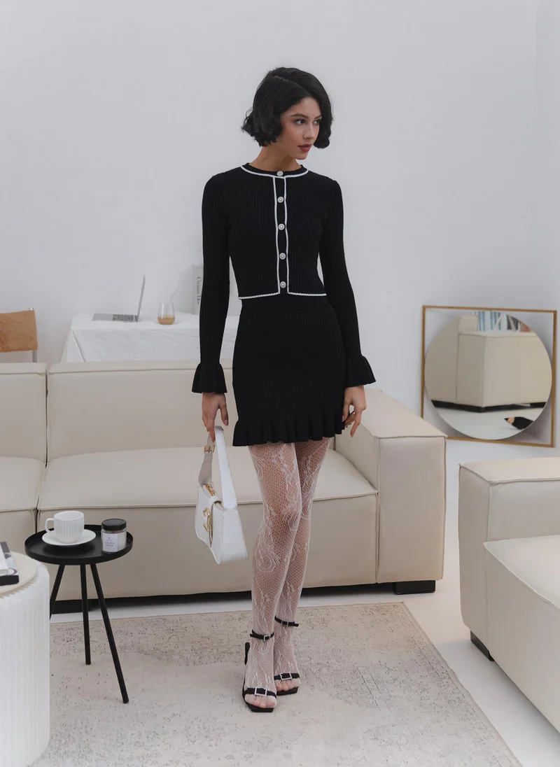 Lichi Mini rib-knit skirt with flounce at bottom edge