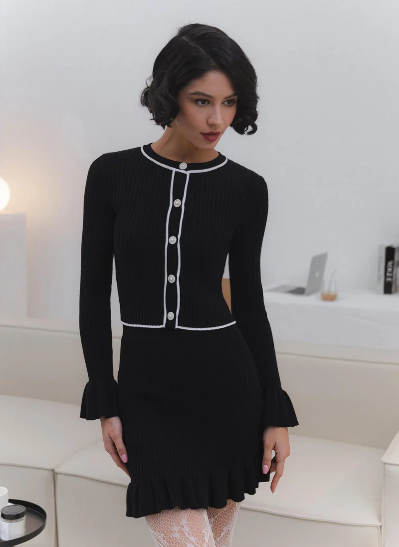 Lichi Mini rib-knit skirt with flounce at bottom edge