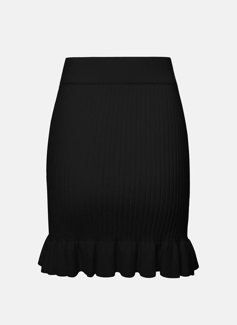 Lichi Mini rib-knit skirt with flounce at bottom edge