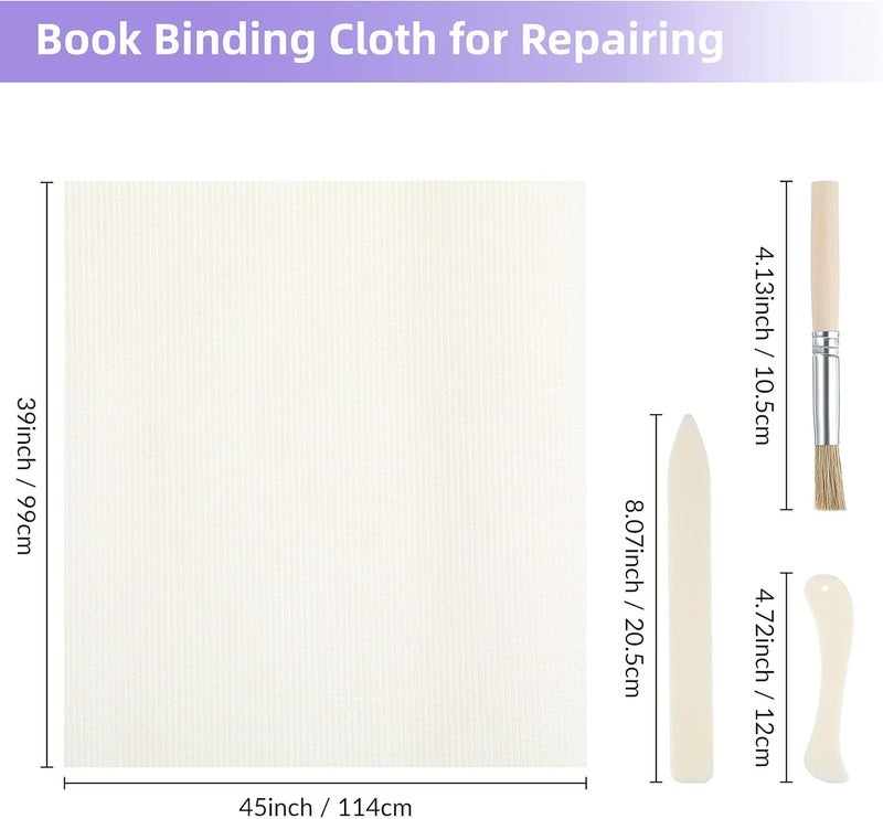 Spakon Book Binding Cloth Kits, Includes 39 Inch Book Binding Cloth 2 Pieces Bone Folder Tools and 1 Glue Brushes Repair Cloth Material for Repairing Binding of Old Books - Image 2