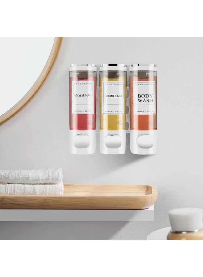 FDTY 3Pcs Shampoo and Conditioner Dispenser Wall Mounted Shower Soap Dispenser,3 * 300ml,No Drill Wall Mounted Shower Soap Dispenser,for Shower, Bathroom, Hotel 8.26 * 8.46 * 2.75in - Image 2