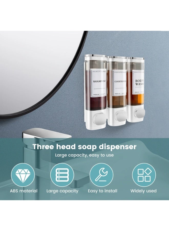 FDTY 3Pcs Shampoo and Conditioner Dispenser Wall Mounted Shower Soap Dispenser,3 * 300ml,No Drill Wall Mounted Shower Soap Dispenser,for Shower, Bathroom, Hotel 8.26 * 8.46 * 2.75in - Image 3