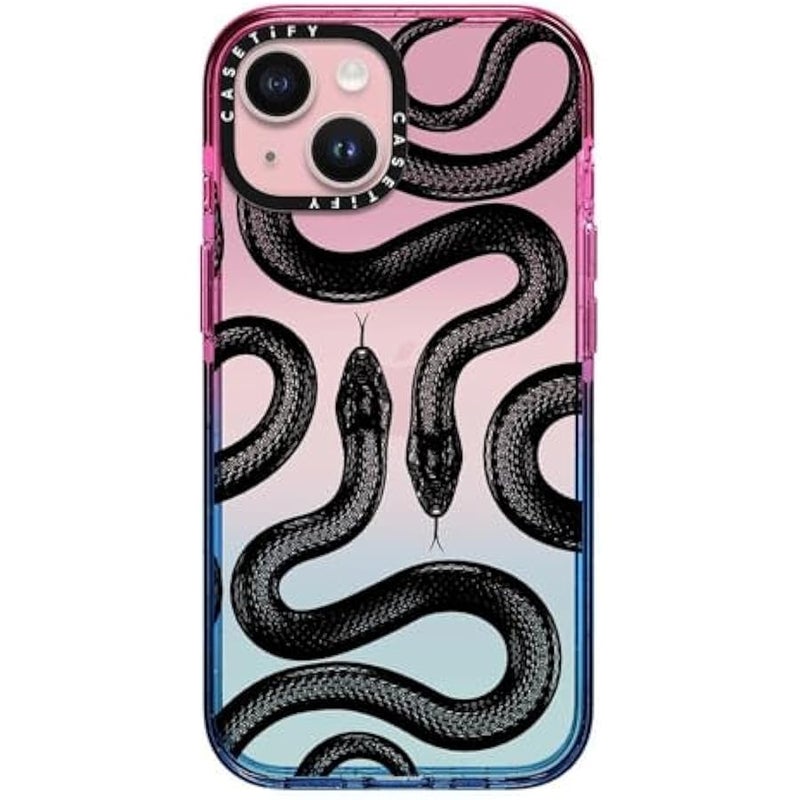 Casetify Impact iPhone 15 Case 【4X Military Grade Drop Tested / 8.2ft Drop Protection】 - Black Kingsnake - Cotton Candy - Image 1