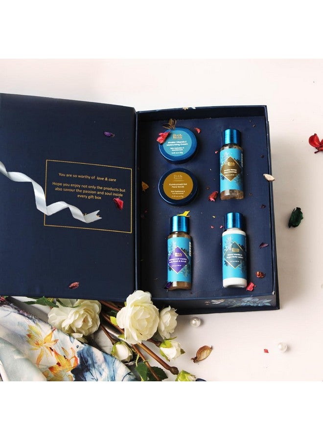 Blue Nectar صندوق هدايا بلو نكتار للجمال للنساء والرجال | مجموعة عناية فاخرة للوجه والجسم تتكون من غسول وجه، كريم، مقشر، غسول جسم وكريم مرطب للجسم | هدية مثالية لعيد الميلاد والذكرى السنوية | عبوة من 5 - Image 1