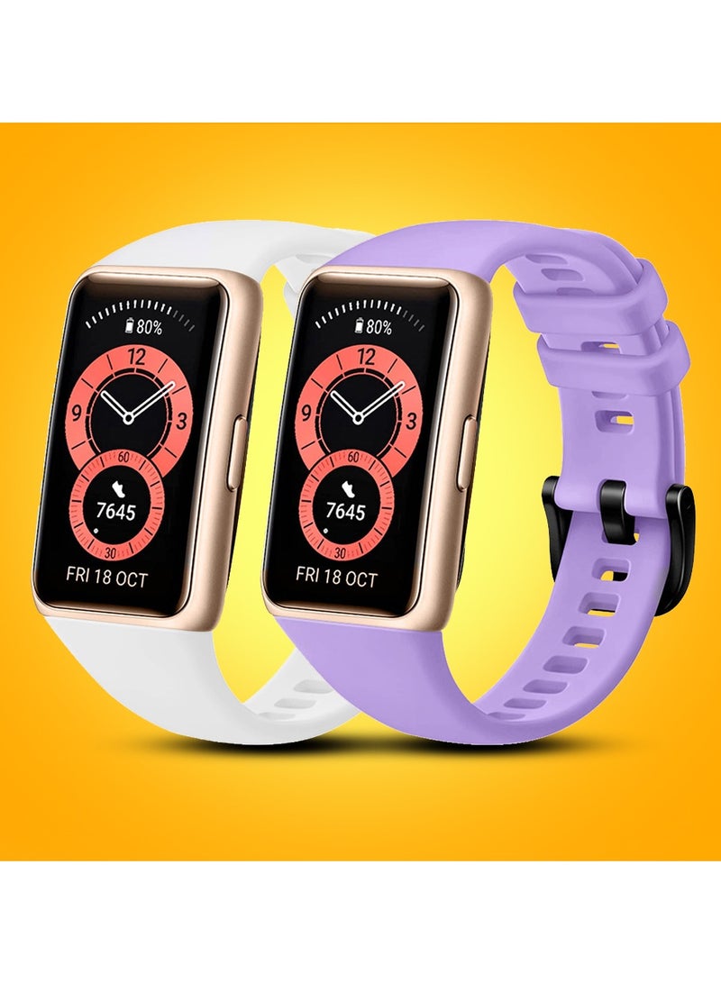 CATANES Huawei Band 6 /Honor 6 Bracelet Watch Band for Men Women Sport Watch Strap Lightweight Silicone Replacement Band Purple/White - Image 2