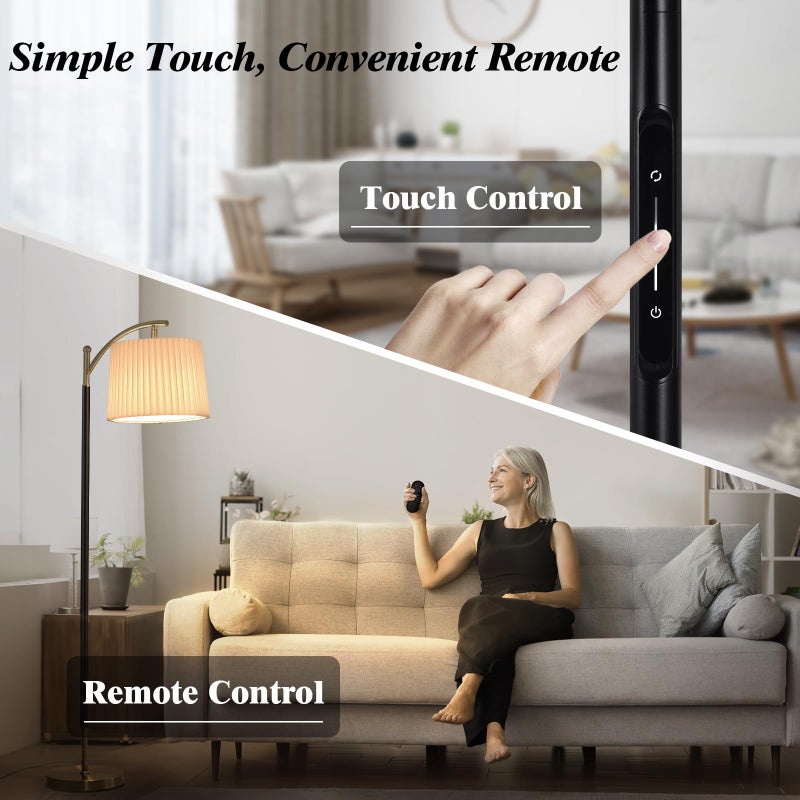 Etto Modern Dimmable Floor Lamp with Fabric & Pleated Shades, Remote & Touch Control, Adjustable Brightness & Color Temperatures, Tall Standing Lamp for Living Room Bedroom Office (Black Gold) - Image 3