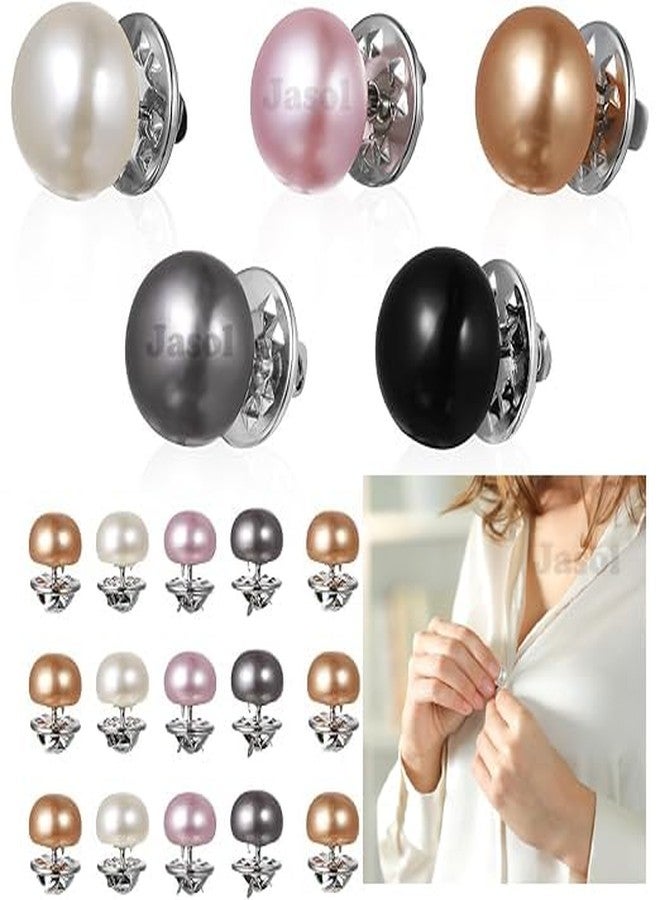 Jasol Women Shirt Brooch Pins: 10pcs Pearl Cover Up Button Pin Safety Brooch Buttons - No Sew Metal Tie Tacks Clips for Clothing Dress Supplies Decoration - Image 1