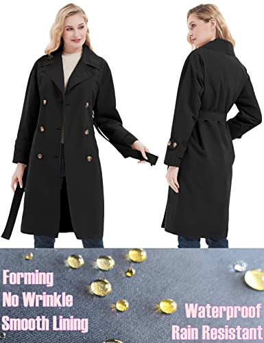 RISISSIDA Trench Coats for Women Long Double Breasted Spring Fall Plus Size Oversized Waterproof Rain Jacket Overcoat Black XX-L - Image 4