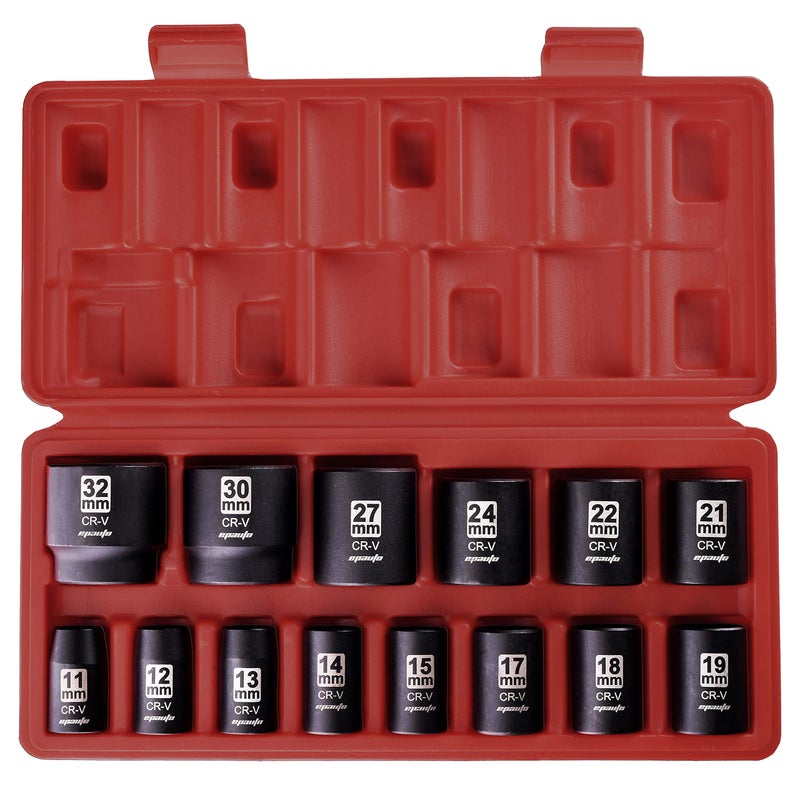 EPAuto 12Inch Drive Metric Shallow Impact Socket Set CrV 6Point 14 Sockets