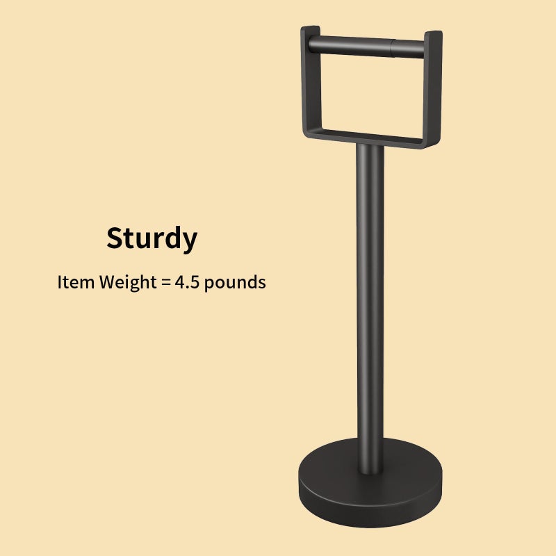 YUMORE Heavy Duty Toilet Paper Holder Stand, Extra-Weighted Base No Tipping, Stainless Steel Toilet Paper Stand, Free Standing Floor Tissue Roll Holder for Bathroom, Matte Black 200UP - Image 3