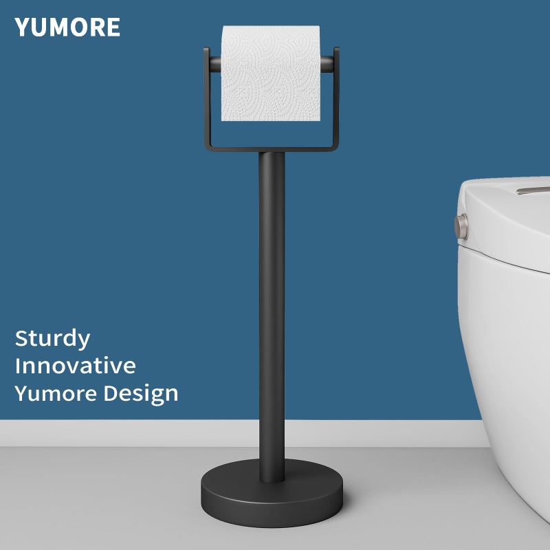 YUMORE Heavy Duty Toilet Paper Holder Stand, Extra-Weighted Base No Tipping, Stainless Steel Toilet Paper Stand, Free Standing Floor Tissue Roll Holder for Bathroom, Matte Black 200UP - Image 2