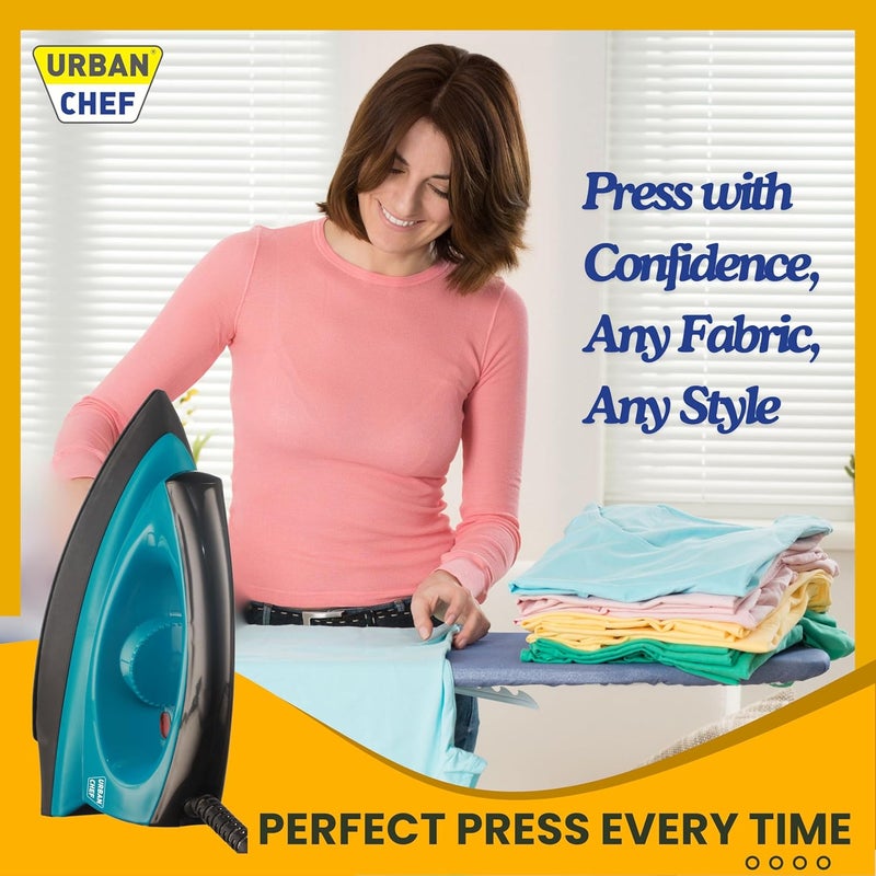 Urban Chef Ease Pro Iron Press 1 Year Warranty1000 Watt Iron Box Press Iron Electric IronDry IronIron for Clothes Press Light Weight NonStick Coated Heavy Sole PlateTurquoise Black - Image 2
