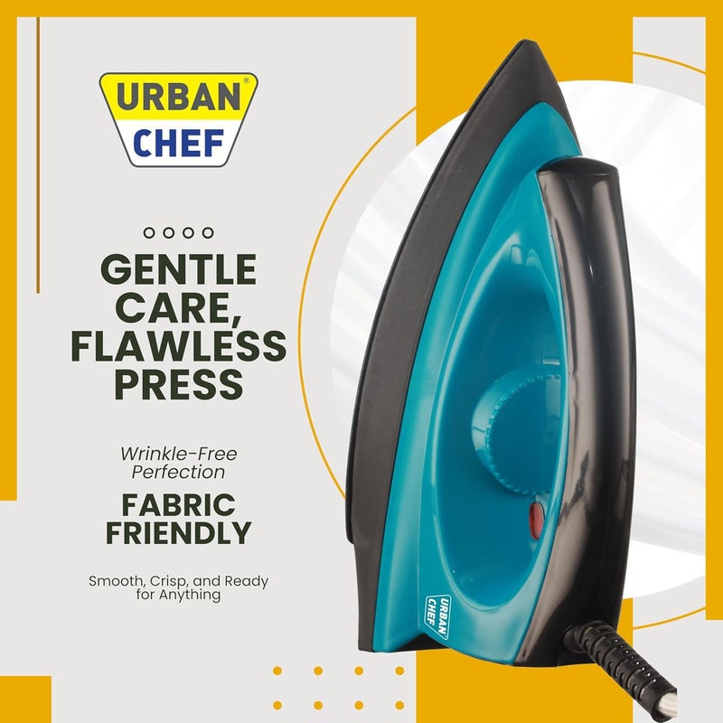 Urban Chef Ease Pro Iron Press 1 Year Warranty1000 Watt Iron Box Press Iron Electric IronDry IronIron for Clothes Press Light Weight NonStick Coated Heavy Sole PlateTurquoise Black - Image 3