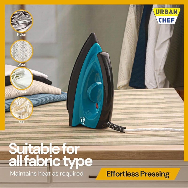 Urban Chef Ease Pro Iron Press 1 Year Warranty1000 Watt Iron Box Press Iron Electric IronDry IronIron for Clothes Press Light Weight NonStick Coated Heavy Sole PlateTurquoise Black - Image 4