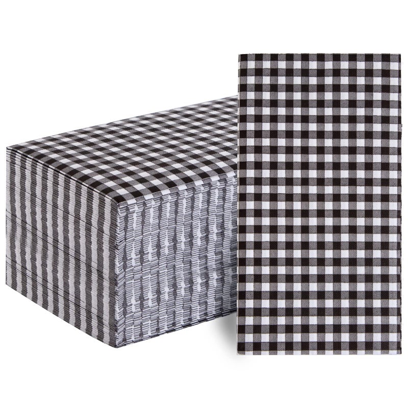 WDF WDF 150Pack Black Gingham Napkins - 3 Ply Disposable Black and White Checkered Guest Napkins  Dinner Paper Hand Towels for Bathroom Picnic BBQ Birthday Graduation Wedding Party  - Image 1