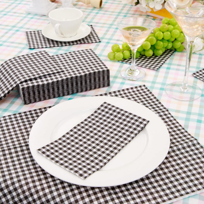WDF WDF 150Pack Black Gingham Napkins - 3 Ply Disposable Black and White Checkered Guest Napkins  Dinner Paper Hand Towels for Bathroom Picnic BBQ Birthday Graduation Wedding Party  - Image 5