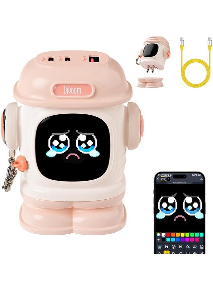 Divoom Dipow 65W USB-C Charger 3-Port Fast GaN Charger with DIY Pixel Display Foldable Compact Wall Block Power Adapter for iPhone 16/15 MacBook iPad Galaxy S23/S24 Switch (with 100w Cable) (Pink) - Image 1