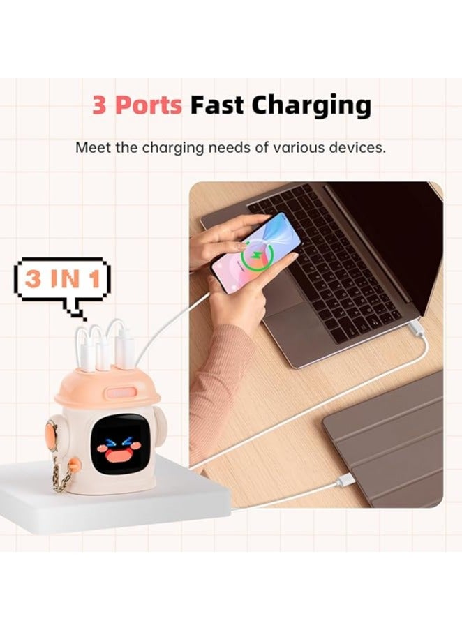 Divoom Dipow 65W USB-C Charger 3-Port Fast GaN Charger with DIY Pixel Display Foldable Compact Wall Block Power Adapter for iPhone 16/15 MacBook iPad Galaxy S23/S24 Switch (with 100w Cable) (Pink) - Image 3