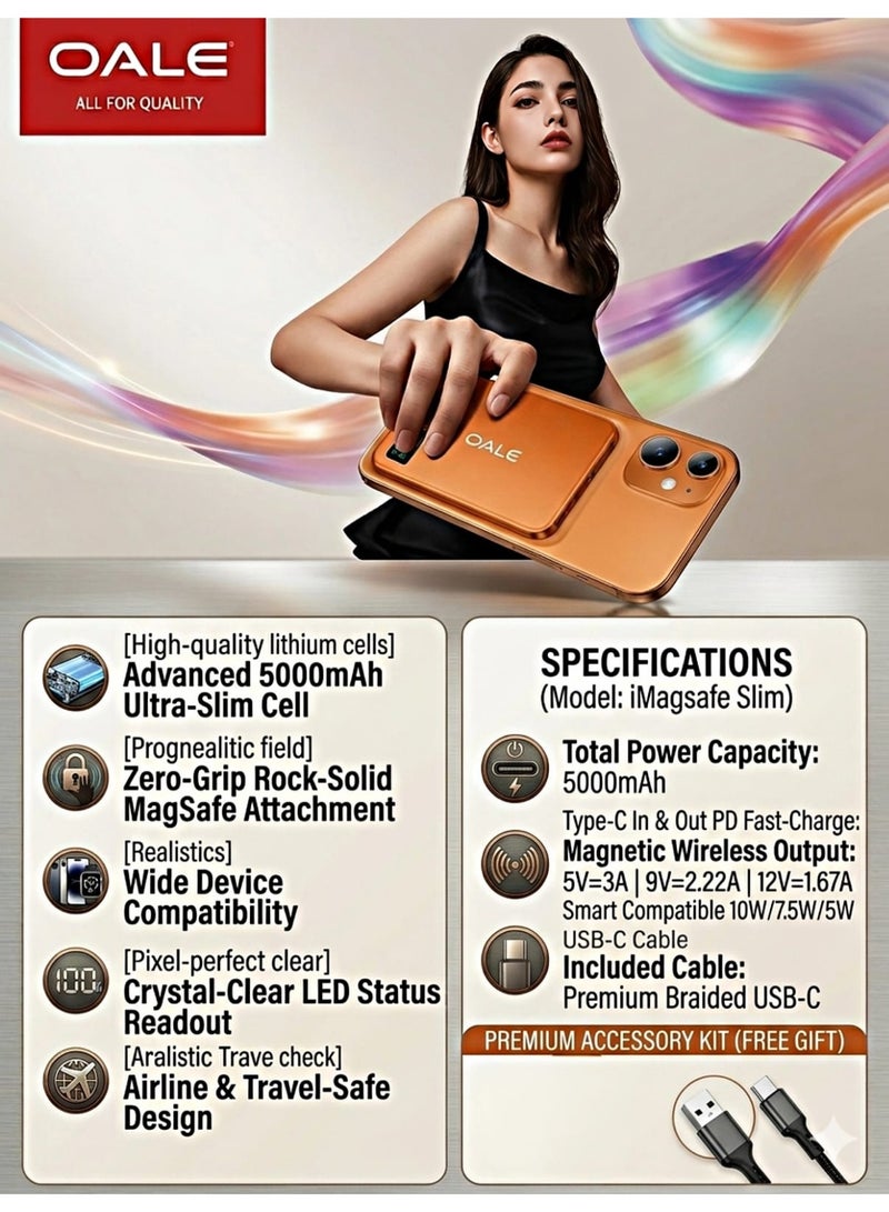 OALE iMagsafe Slim 5000mAh Magnetic Wireless Power Bank 20W PD Fast Charger for iPhone - Image 4