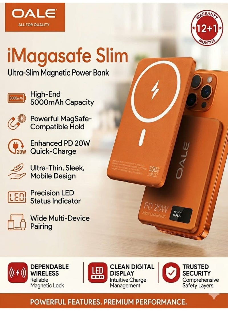 OALE iMagsafe Slim 5000mAh Magnetic Wireless Power Bank 20W PD Fast Charger for iPhone - Image 2