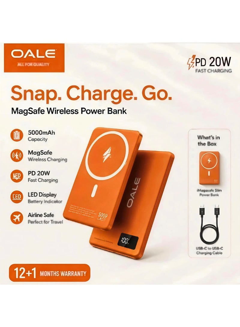 OALE iMagsafe Slim 5000mAh Magnetic Wireless Power Bank 20W PD Fast Charger for iPhone - Image 1