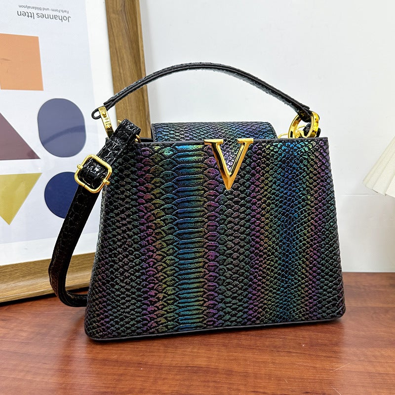 New Color Snake Handbag High-End Shoulder Bag Retro Crossbody Bag Style V Tote Bag - Image 2