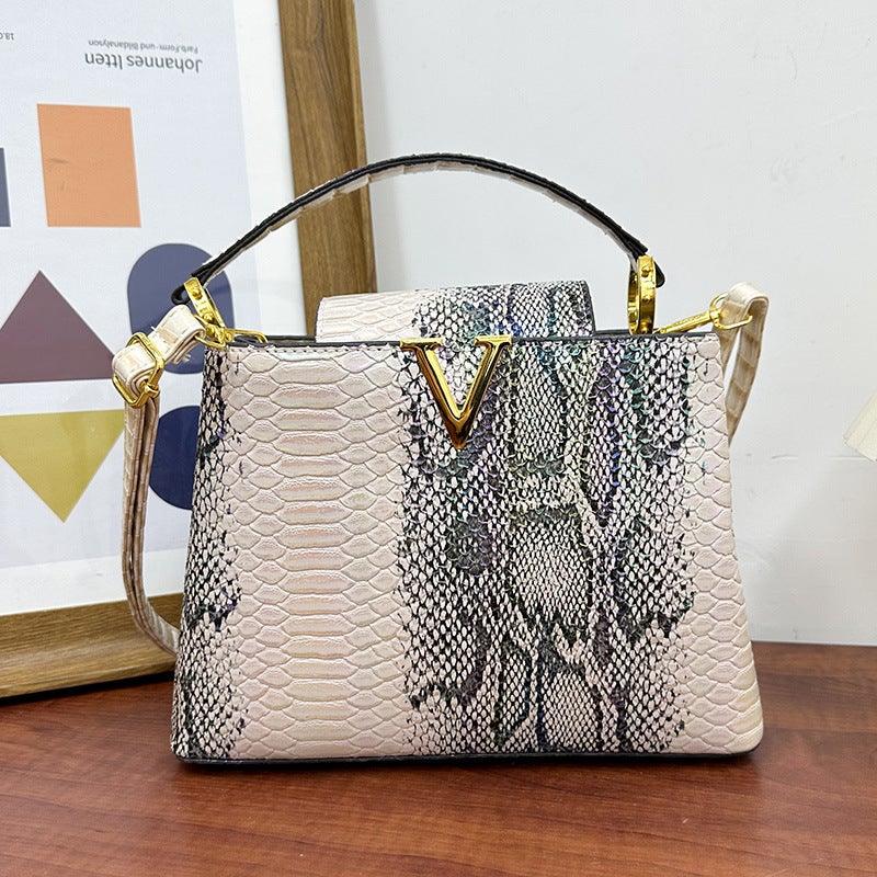 New Color Snake Handbag High-End Shoulder Bag Retro Crossbody Bag Style V Tote Bag - Image 1