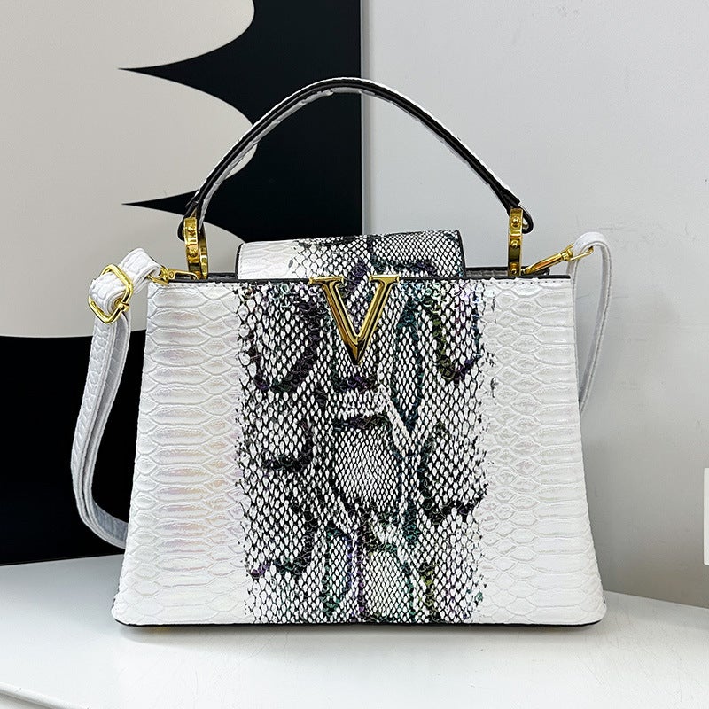 New Color Snake Handbag High-End Shoulder Bag Retro Crossbody Bag Style V Tote Bag - Image 3