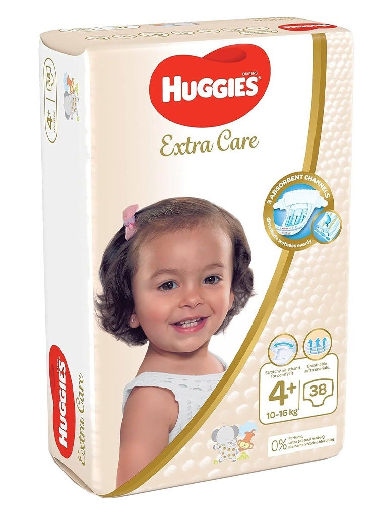 هجيز حفاضات أطفال هجيز إكسترا كير، مقاس 4+، 10-16 كجم، عبوة من 38 حفاضة -