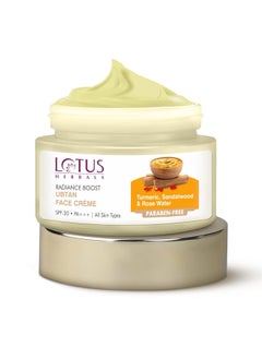 LOTUS HERBALS Lotus Herbals Radiance Boost Ubtan Face Cream SPF 20Turmeric, Sandalwood and Rose Water Glowing Skin Reducing Dark Spots Paraben free Mineral Oil Free 50gm  - Image 1