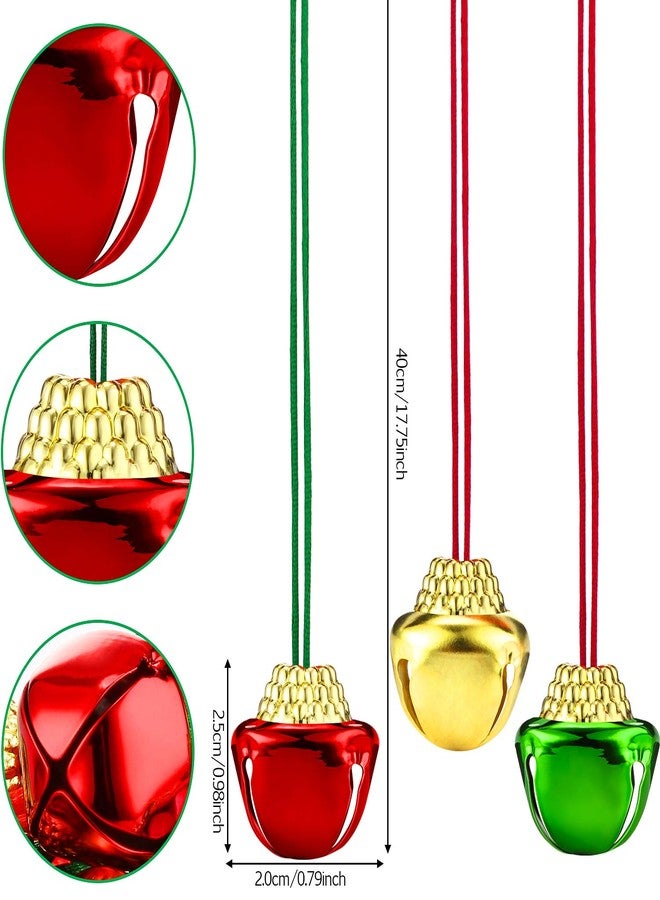 Gejoy 48 Pieces Christmas Bell Necklaces Christmas Holiday Necklaces Gold Red Green Xmas Jingle Bell Necklaces with Ribbons for Christmas Craft Gift Supplies Stocking Stuffers Accessories - Image 2