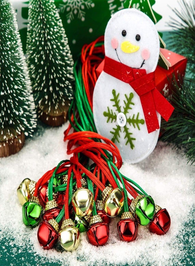 Gejoy 48 Pieces Christmas Bell Necklaces Christmas Holiday Necklaces Gold Red Green Xmas Jingle Bell Necklaces with Ribbons for Christmas Craft Gift Supplies Stocking Stuffers Accessories - Image 4